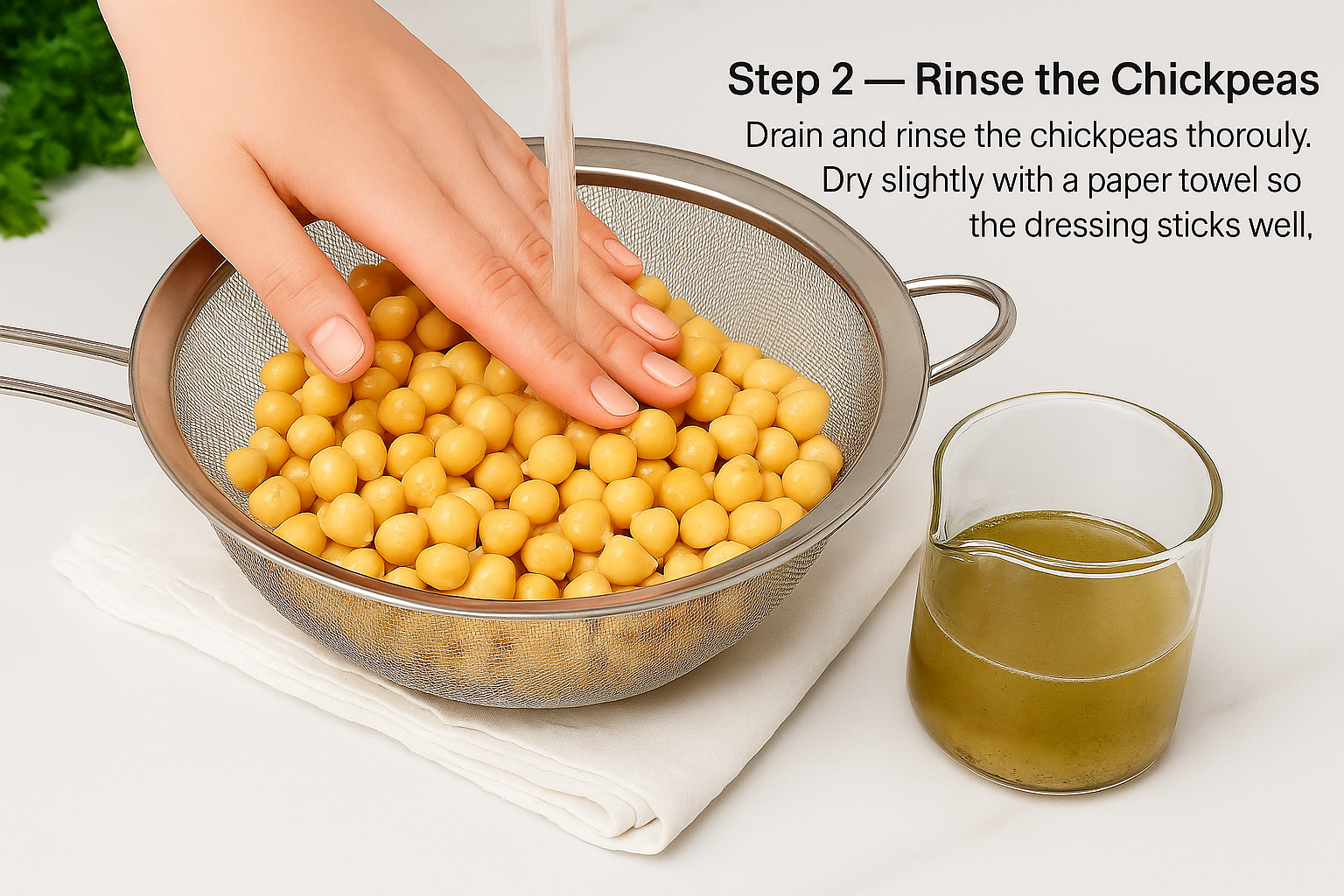 Chickpeas rinsing preparation