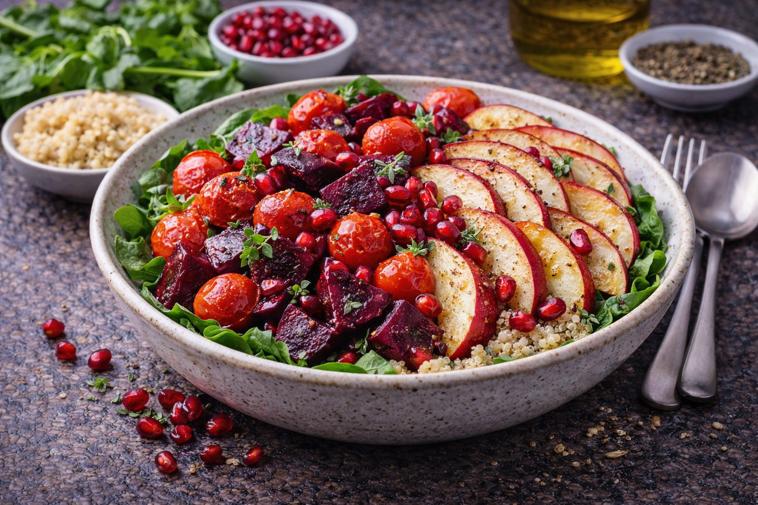 Roasted vegetable and quinoa glow bowl