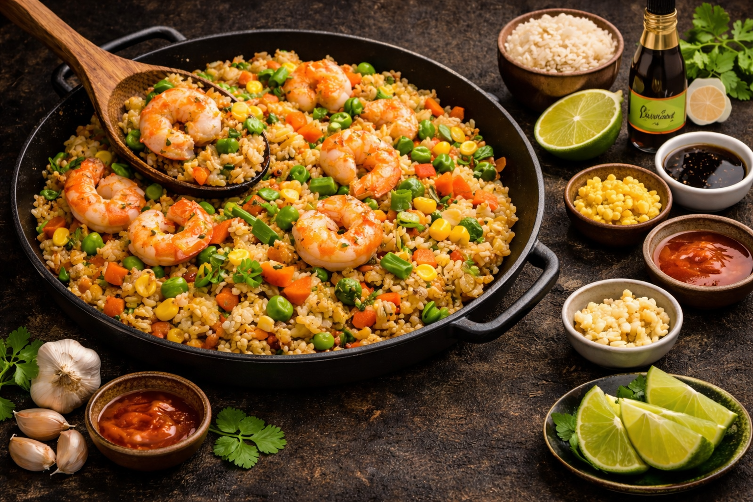 Shrimp fried rice with fresh ingredients