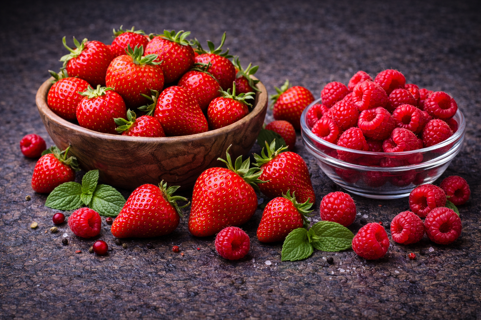 Vibrant strawberries and raspberries super rich foods
