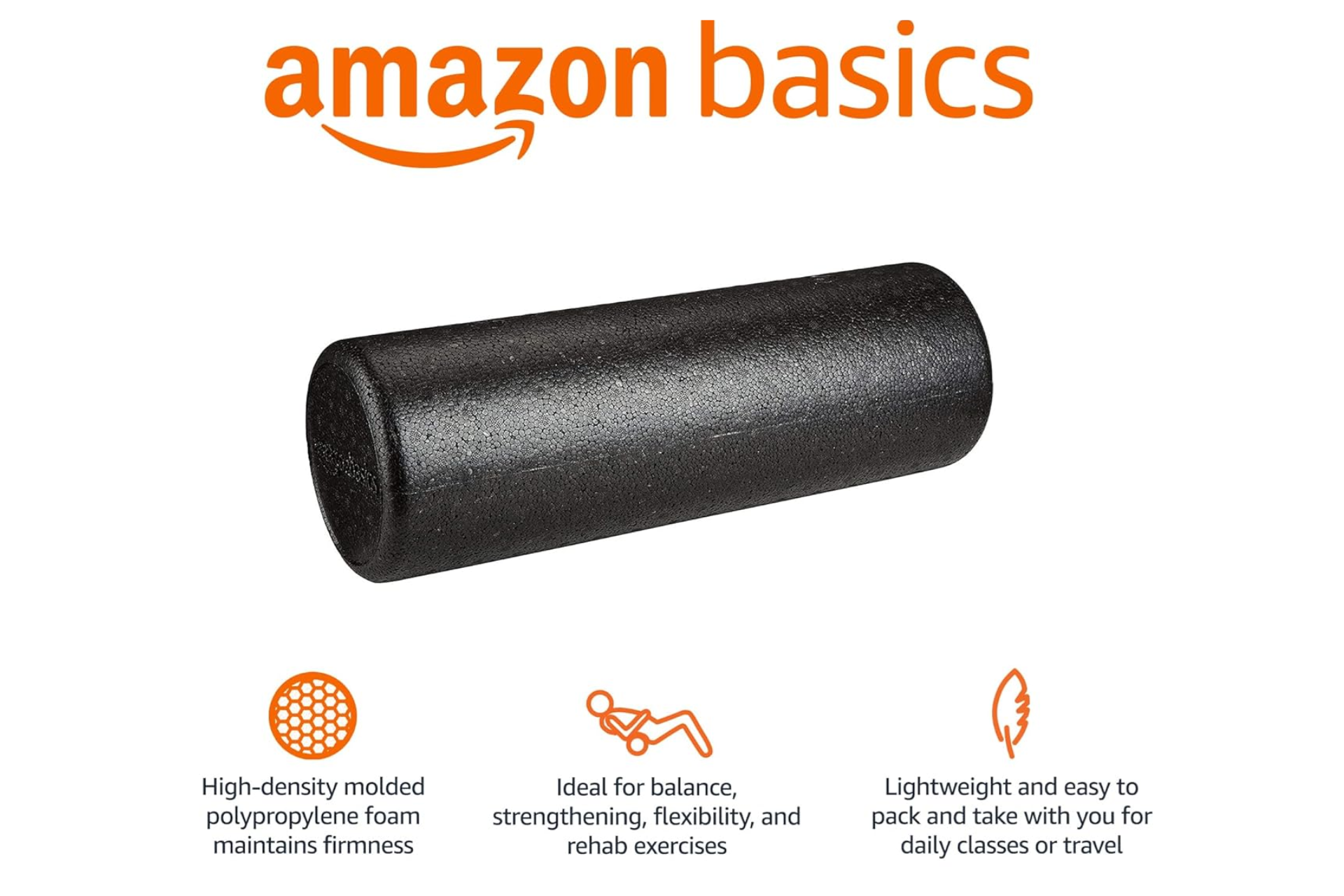 Black Amazon Basics foam roller for balance and exercise.