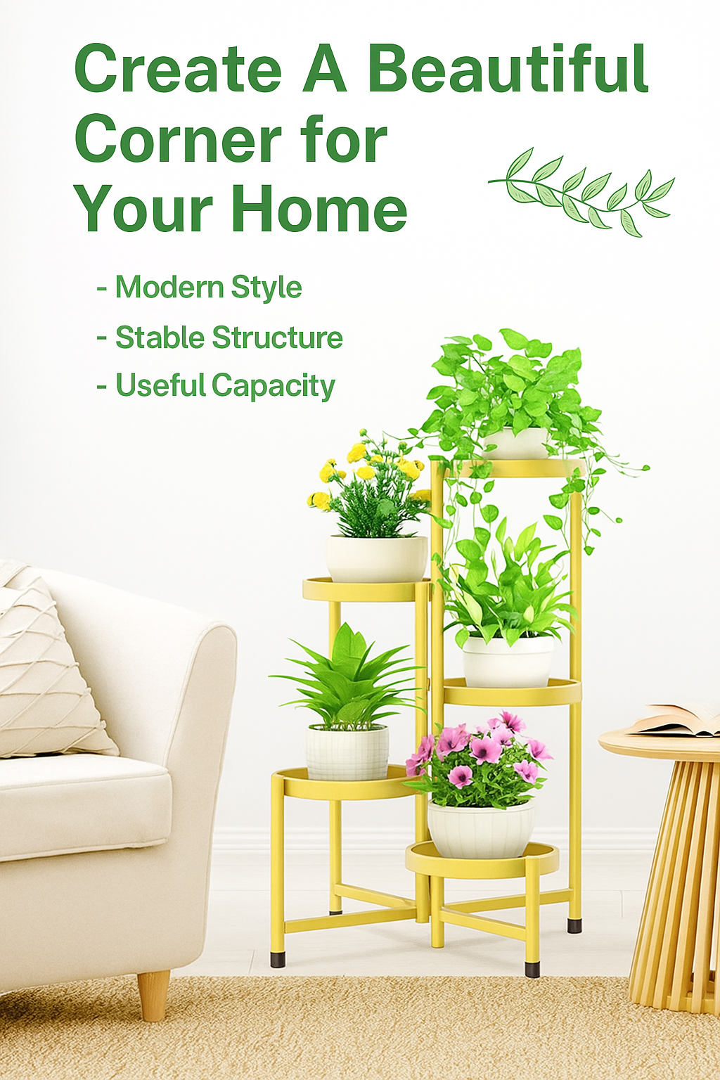 Green and gold planters bring luxury and balance to mindful spaces.