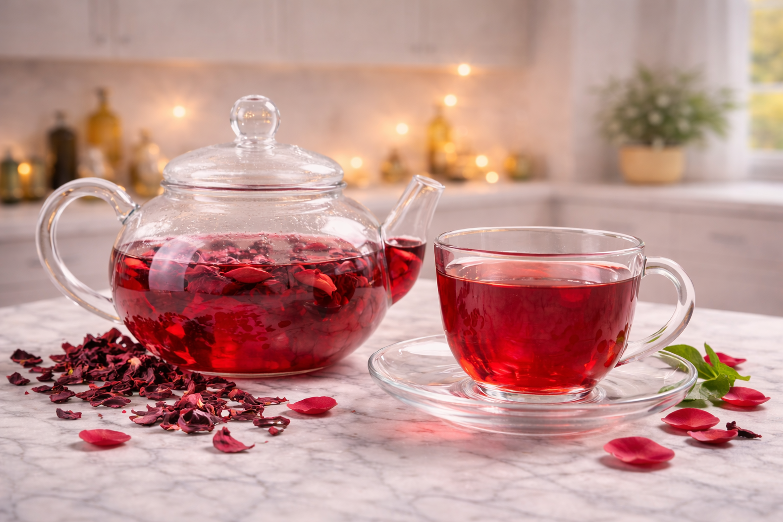 rose petals, hibiscus tea