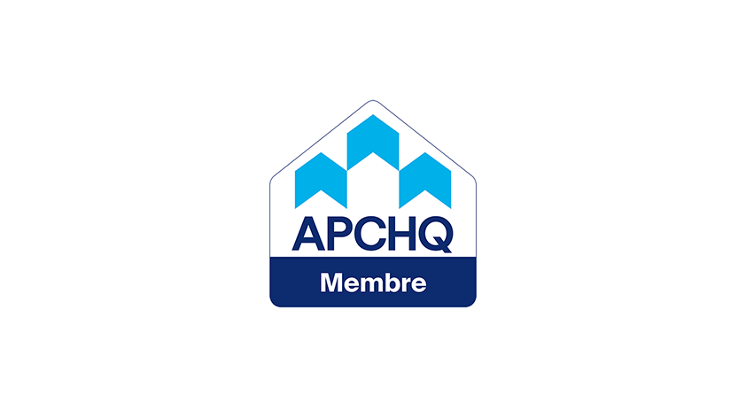 Un logo bleu et blanc pour le membre apchq sur fond blanc.