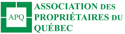 A green and white logo for association des proprietaires du quebec