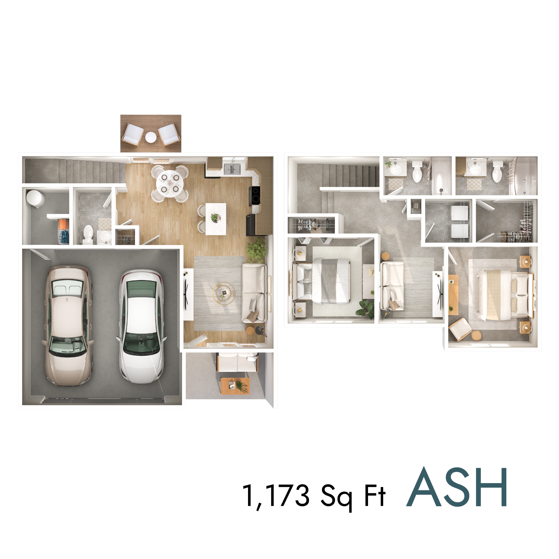 Ash floor plan with 1,173 square feet
