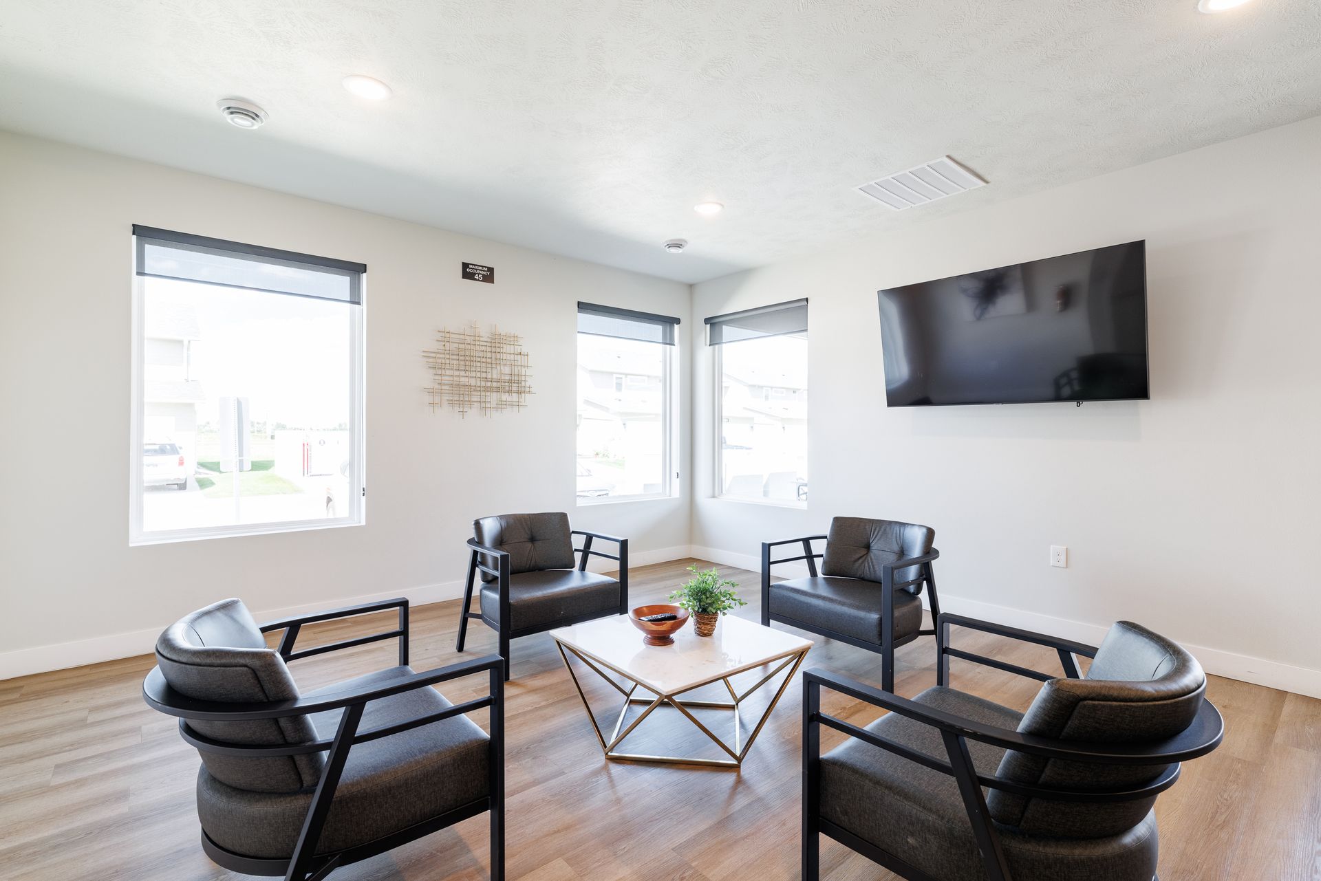 Clubhouse with chairs and coffee table