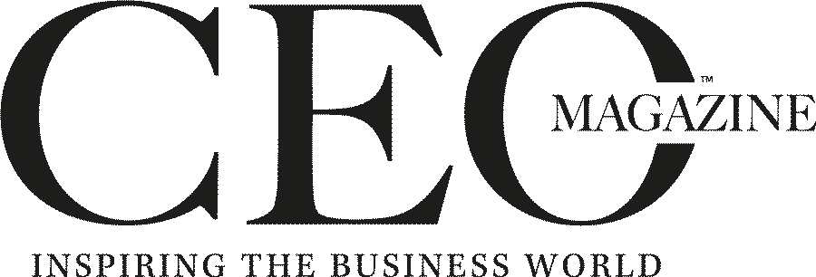 A blue and white ceo magazine logo