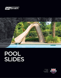 A brochure for pool slides shows a slide in a pool.
