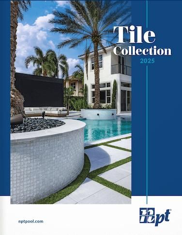 A tile collection brochure with a picture of a house and a pool.