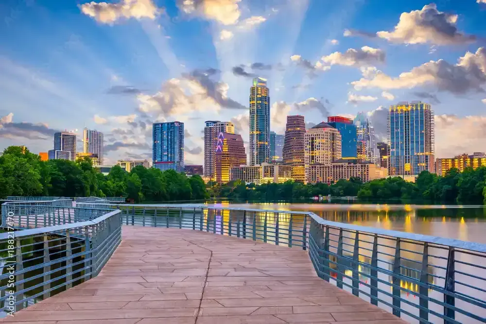Austin city view showing Lady Bird Lake and spray tan deals near Austin, Texas