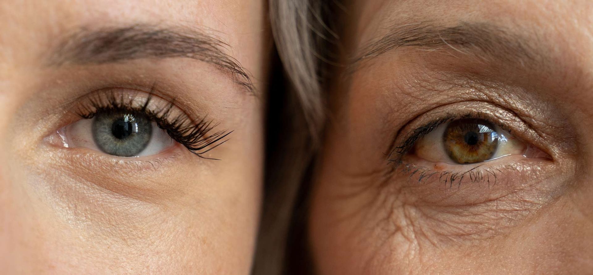A close-up of two women 's eyes, one of which is younger and the other is older