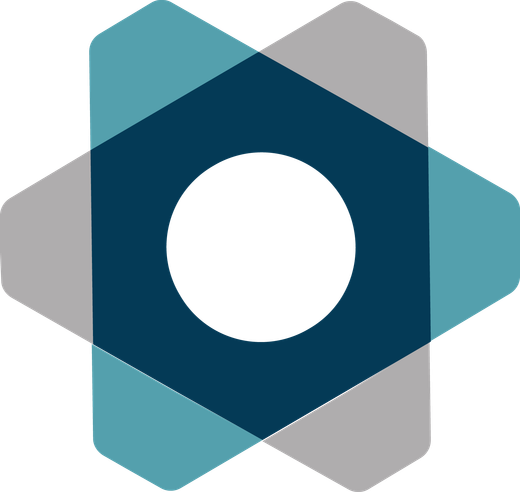 Skerandi blágræn, grá og dökkblá form með hvítum miðjuhring.