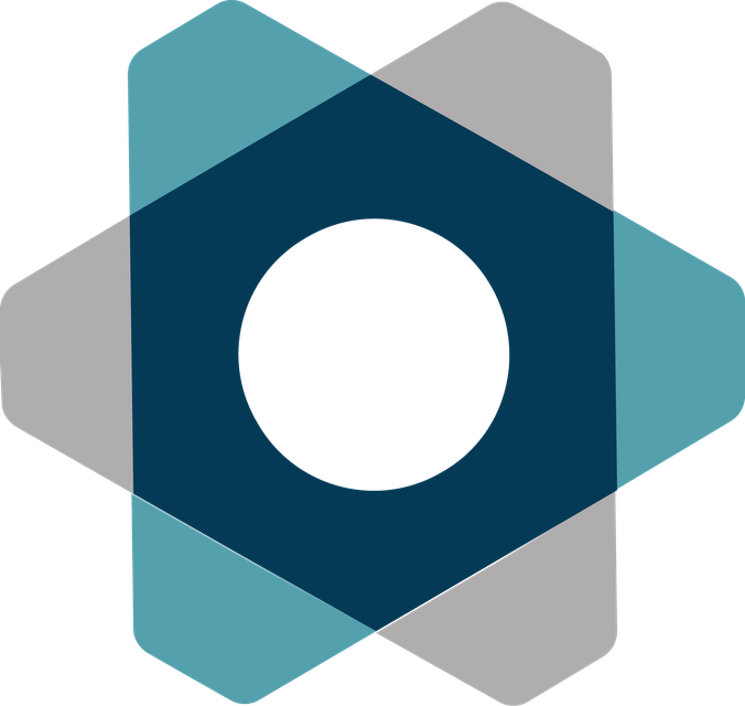 Skerandi blágræn, grá og dökkblá form með hvítum miðjuhring.