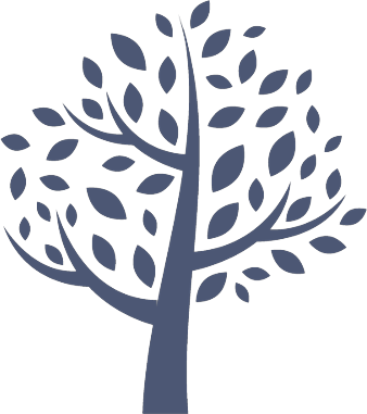 A silhouette of a tree with leaves on it.
