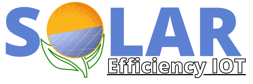Un logotipo para la eficiencia solar iot con sol y paneles solares.