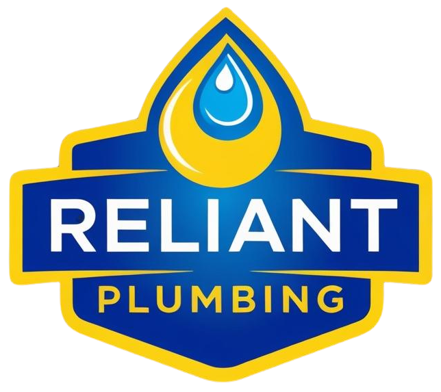A blue and yellow logo for reliant plumbing