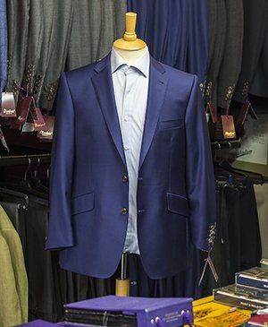 navy suit brought in for alterations