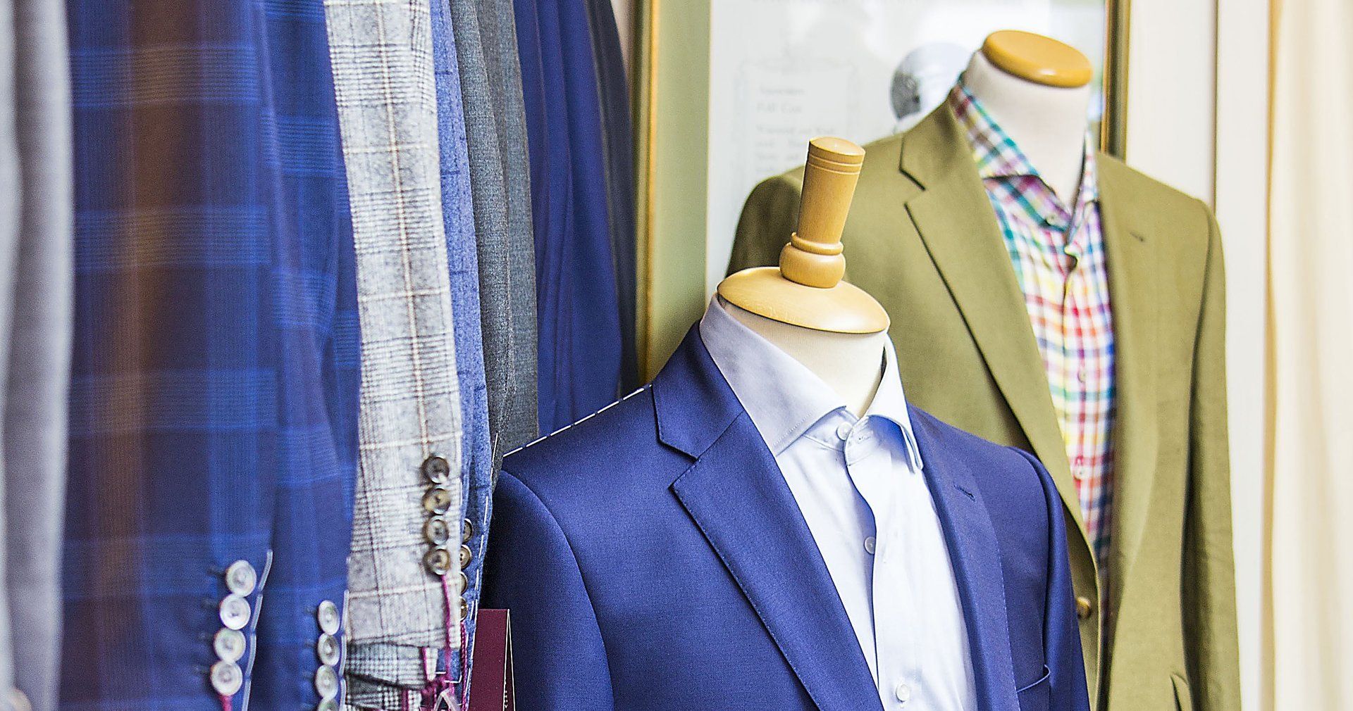 suits in every color - pictured here: royal blue, olive green