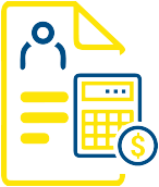 An icon of a person , a calculator , and a dollar sign.