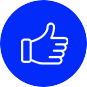 A thumbs up icon in a blue circle on a white background.