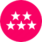 Three white stars are in a pink circle.