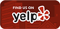 The yelp logo is red and white and says `` find us on yelp ''.