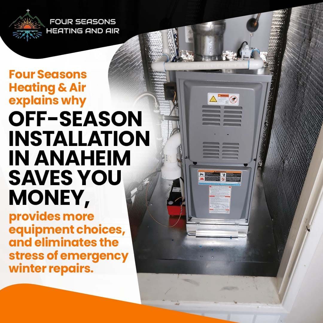 High-efficiency furnace unit installed in closet space during off-season replacement