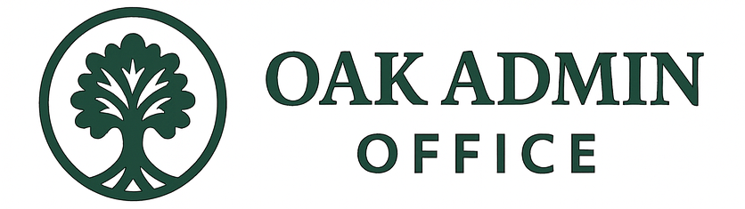 A logo for the oak admin office on a white background.