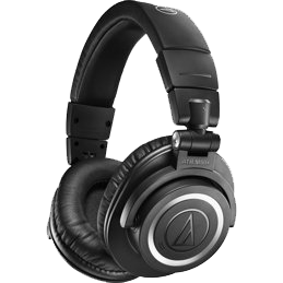 Black over-ear headphones with silver accents, shown on a white background.