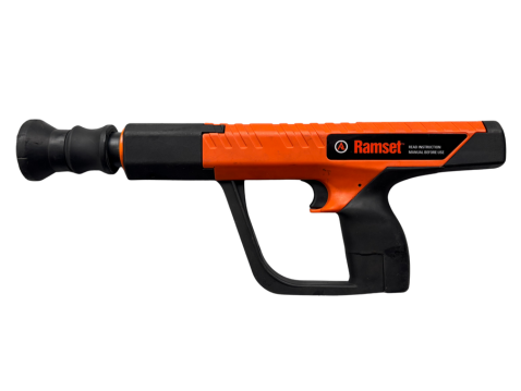 Orange and black rotary hammer drill with a black handle.