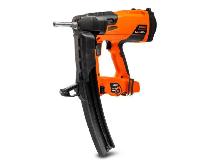 Orange and black cordless nail gun.