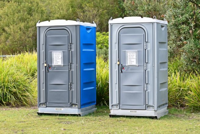 two luxury portable restrooms