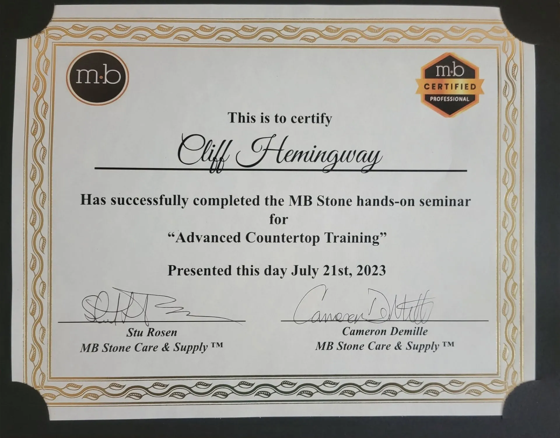 MB Advanced Countertop Training Certification