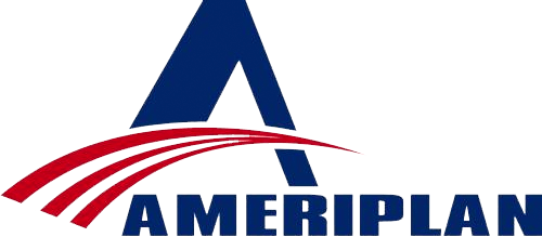A logo for ameriplan with a blue a and red lines