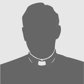 Silhouette of a person wearing a clerical collar on a plain light background