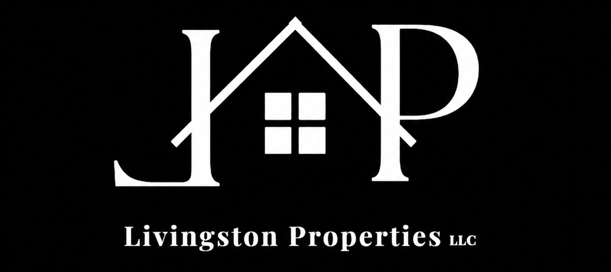White JP logo with a house icon above &ldquo;Livingston Properties LLC&rdquo; on a black background