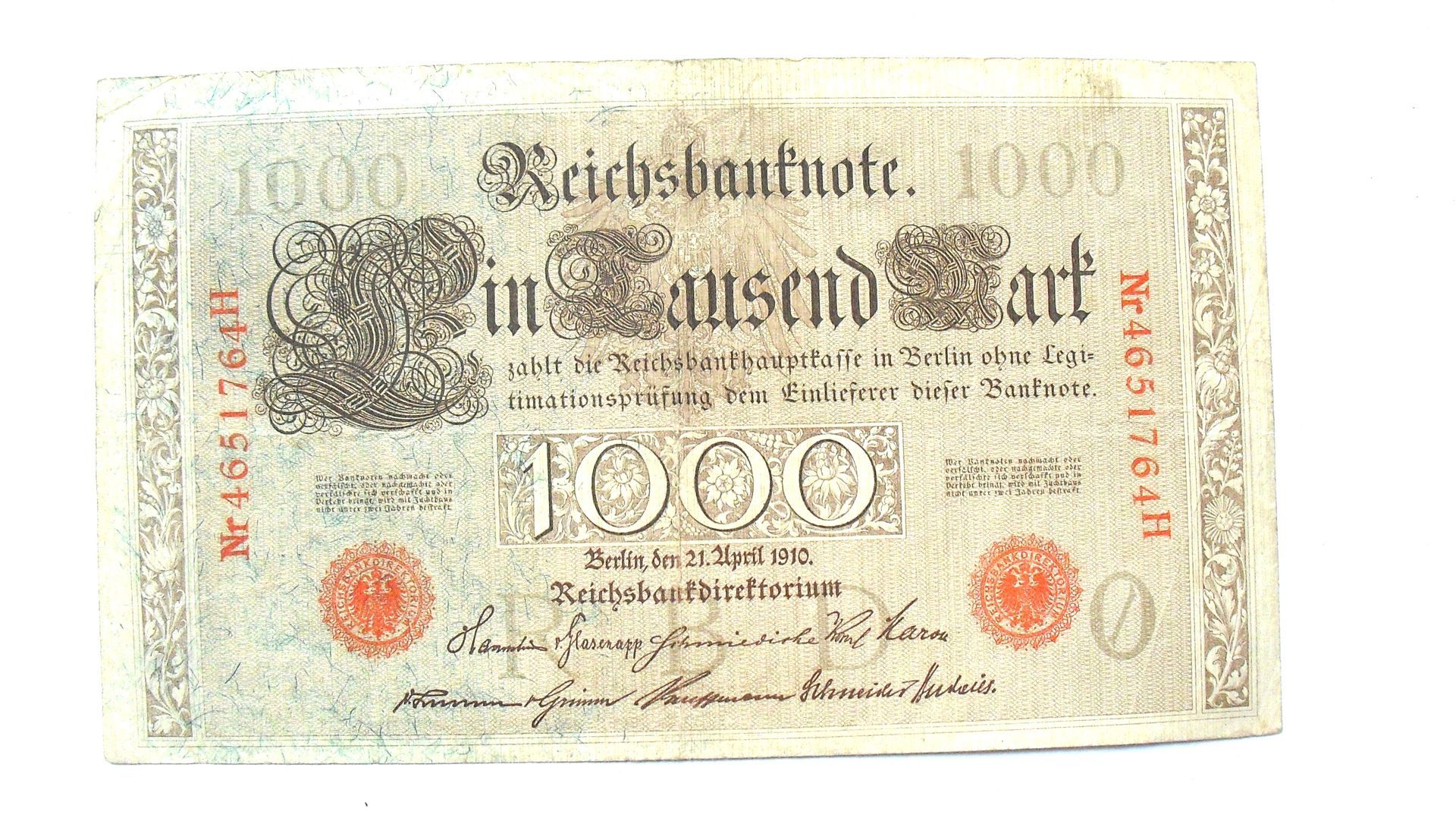 Duitsland: reichsbank 1000 Mark 1910 ZFr