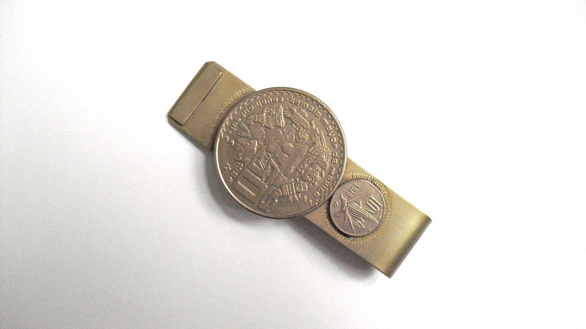 Vintage bankbiljet houder met 2 munten