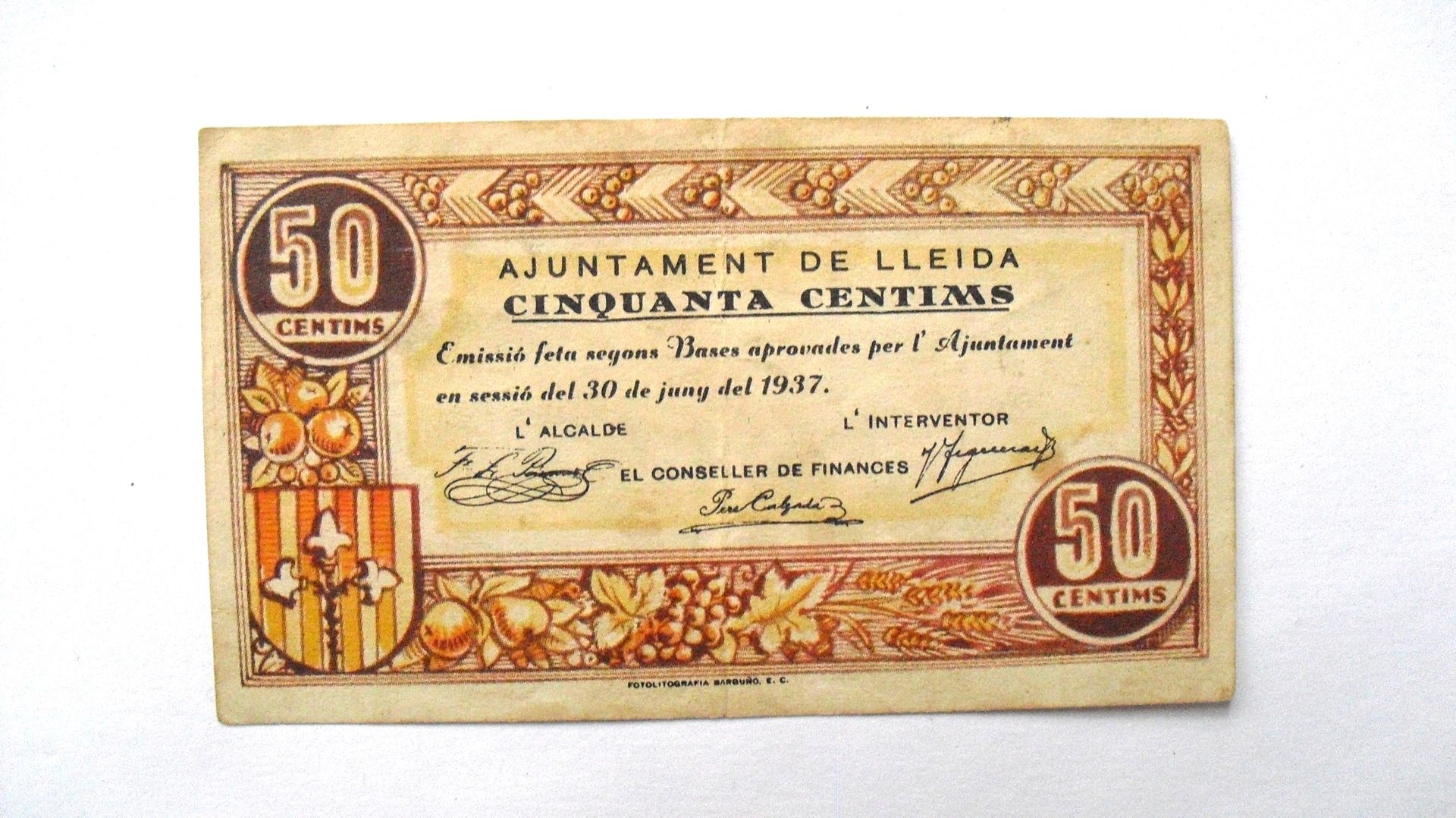 Spanje: Ajuntament De LLeida, 50 Centims, 1937, Fraai