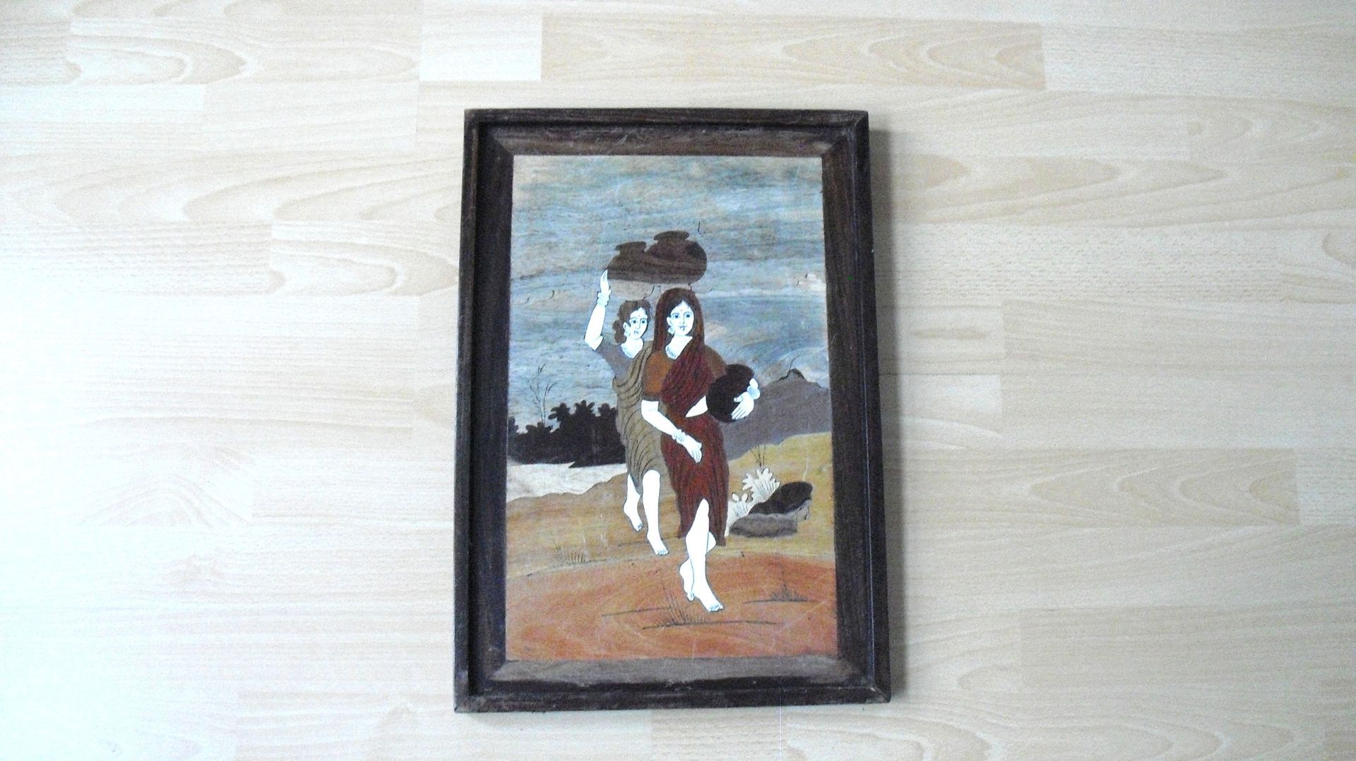 Vintage hout ingelegd schilderij