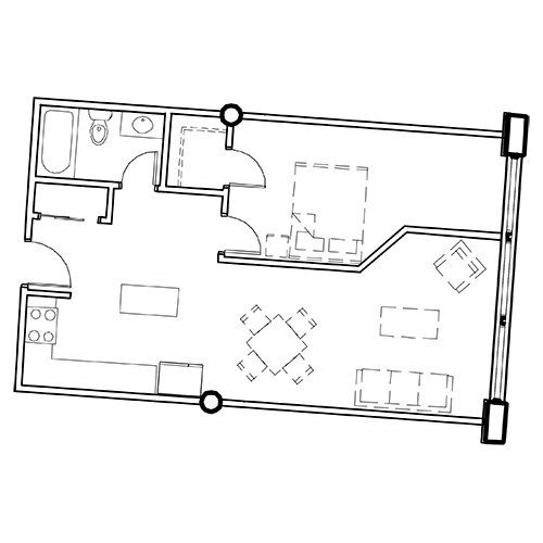 Franklin View Terrace One-Bedroom-655-SF