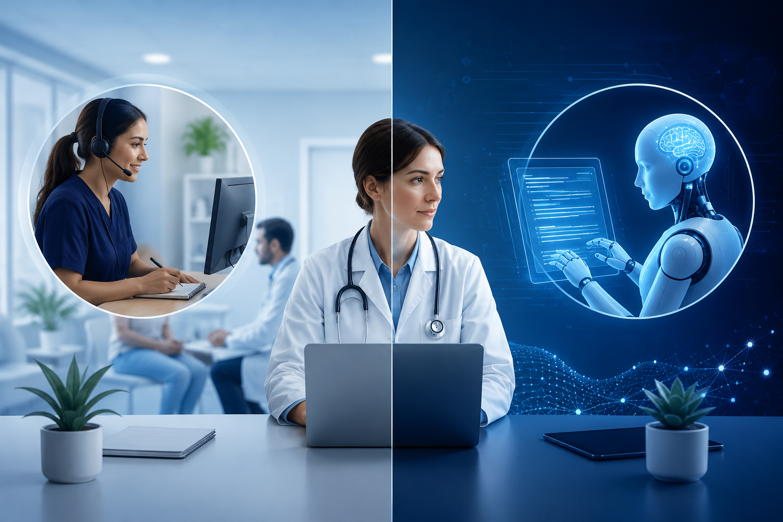 Virtual medical scribe and AI scribe supporting physician documentation and clinical workflow effici