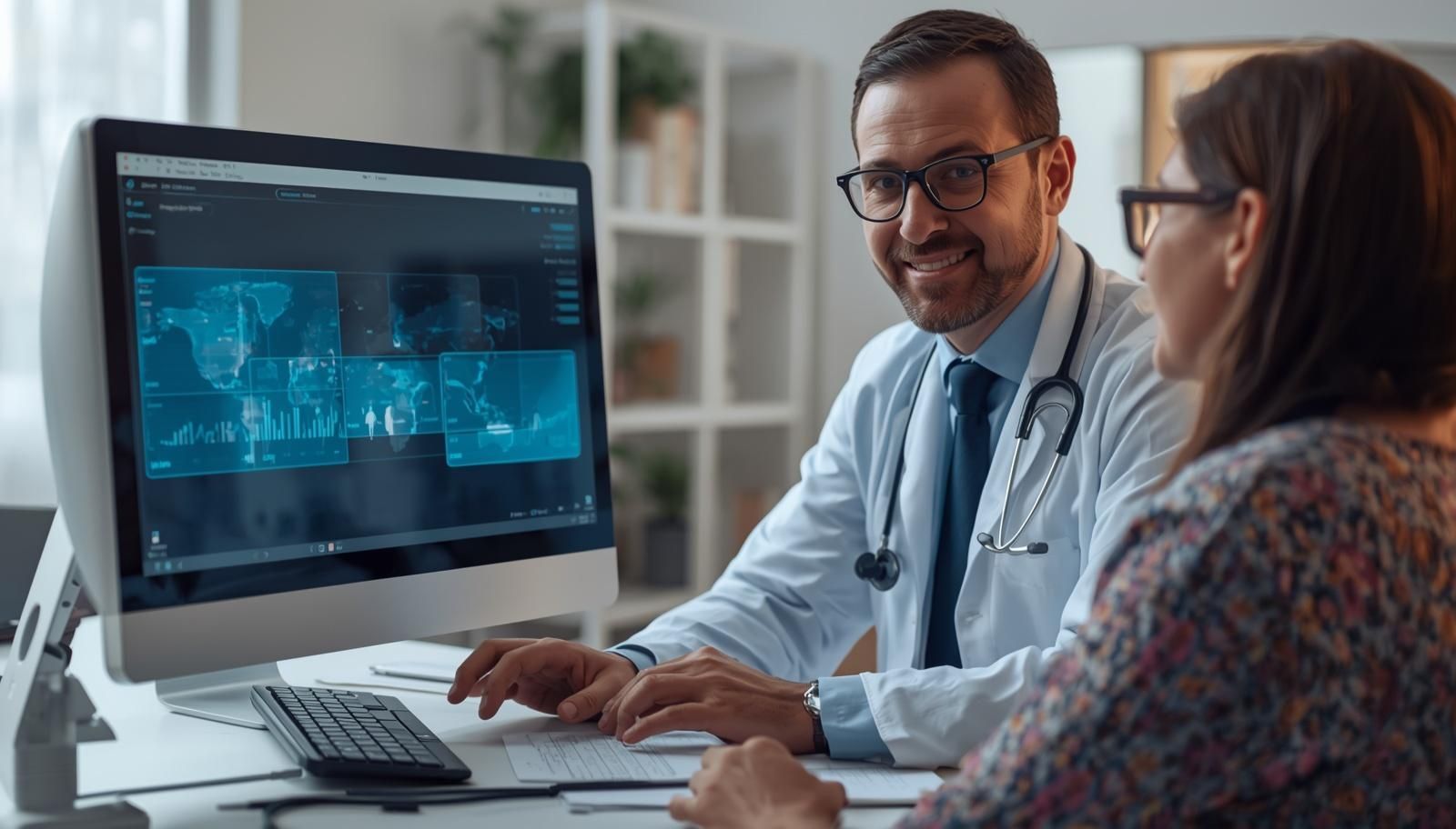 doctor interacting with patient while virtual scribe handles documentation