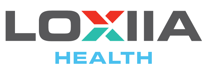 A logo for loxia health is shown on a white background.