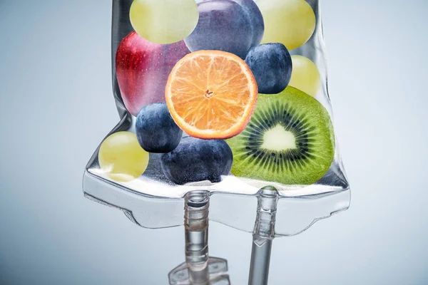 Fruits to represent IV Vitamins in an IV bag