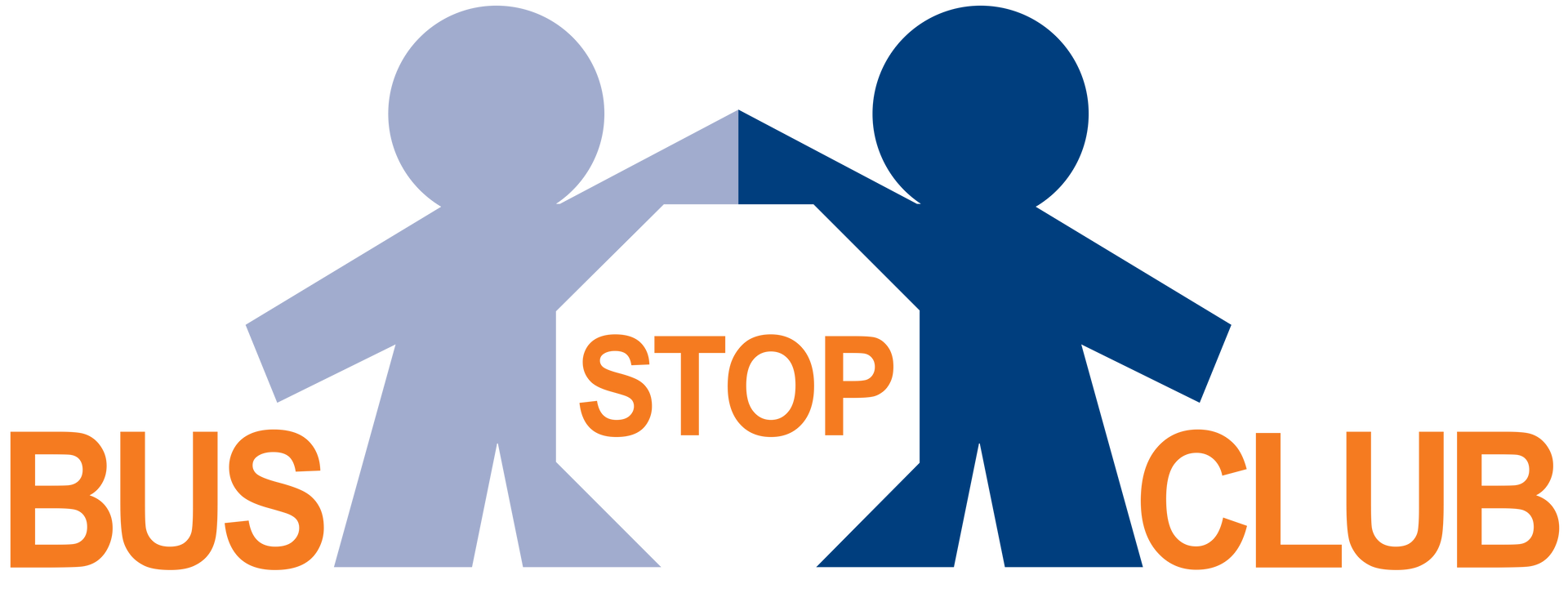 A blue and orange logo for bus stop club