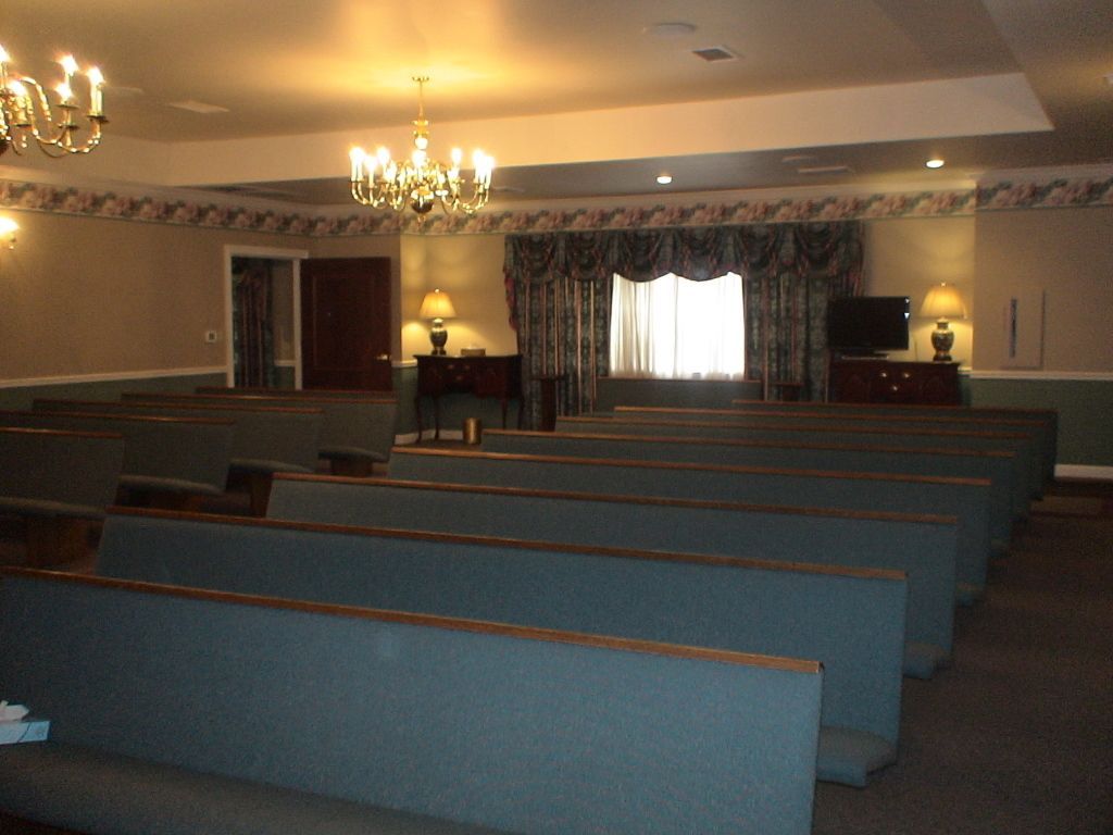 Six (6) images of the Chapel at Hatmaker Funeral Home in Rocky Top, TN different angles.