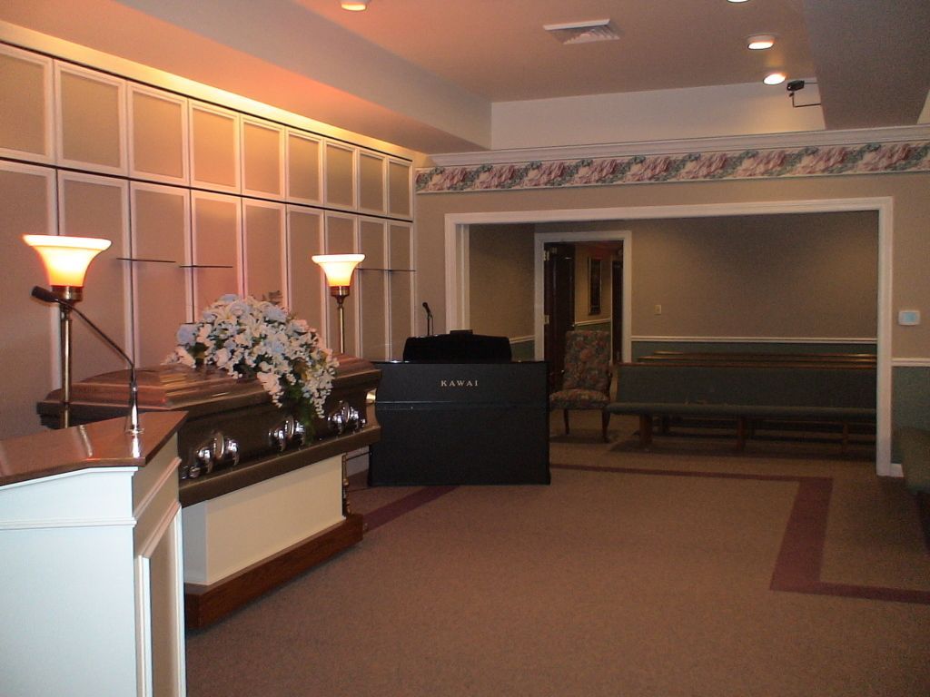 Six (6) images of the Chapel at Hatmaker Funeral Home in Rocky Top, TN different angles.