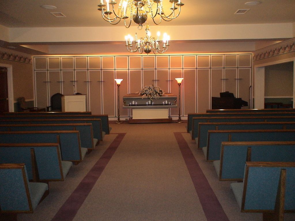 Six (6) images of the Chapel at Hatmaker Funeral Home in Rocky Top, TN different angles.